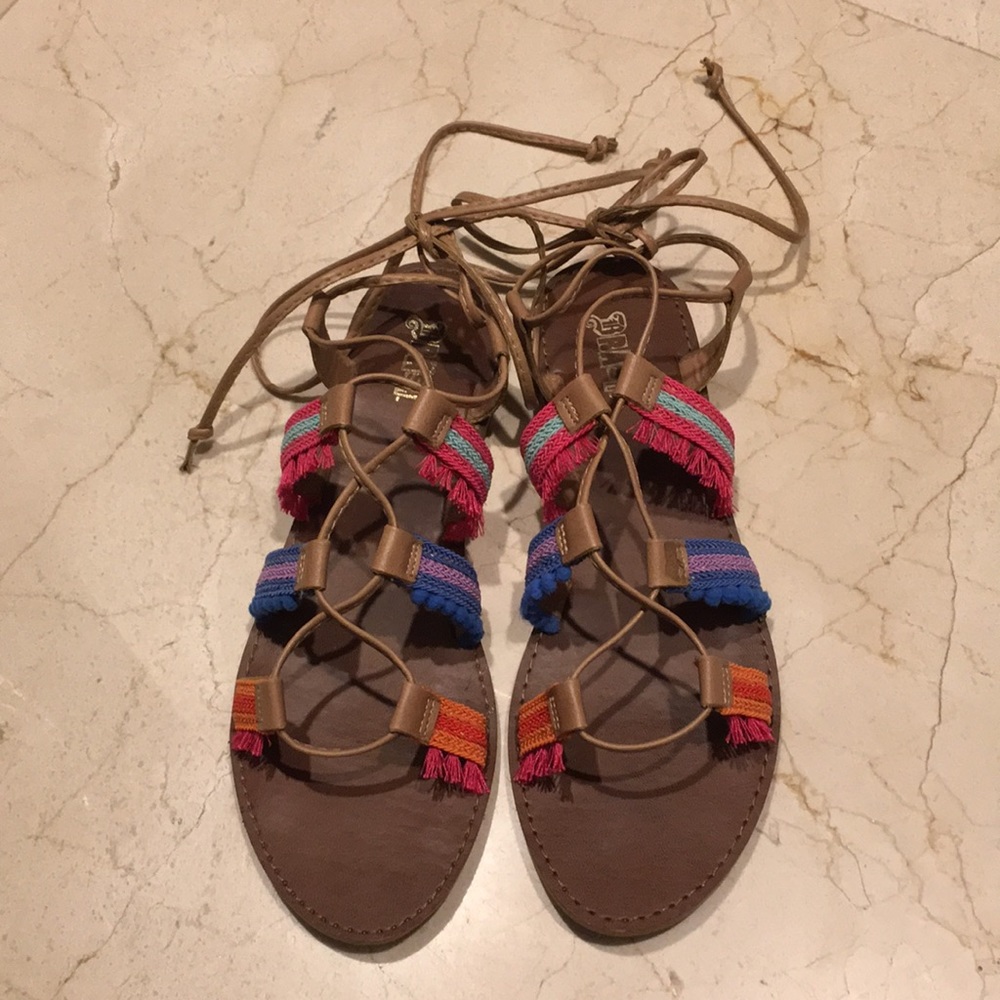 Gently Worn Brash Ankle Wrap Sandals - Size 11